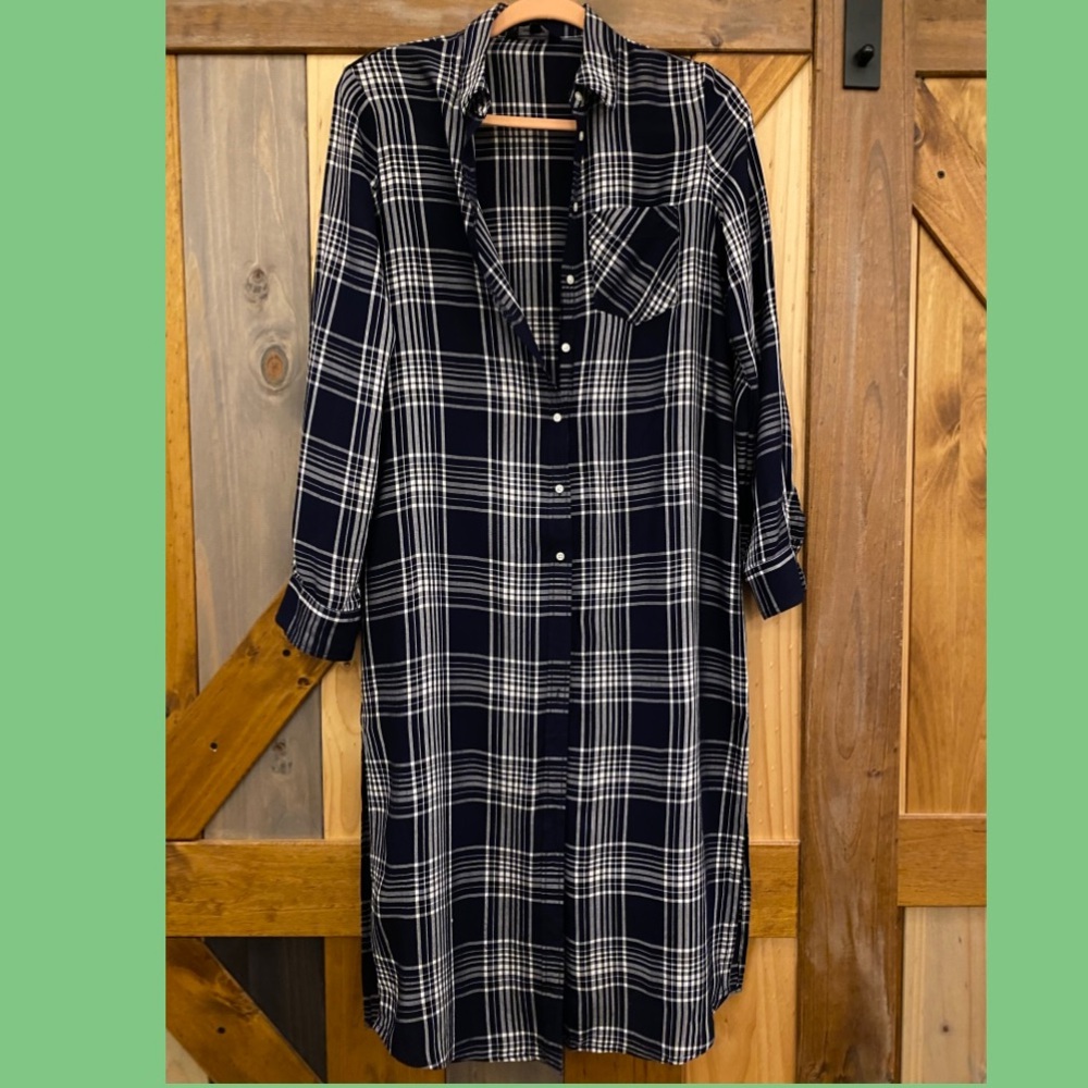 Express, Button Down Shirt Dress, Navy Plaid, Size XS
